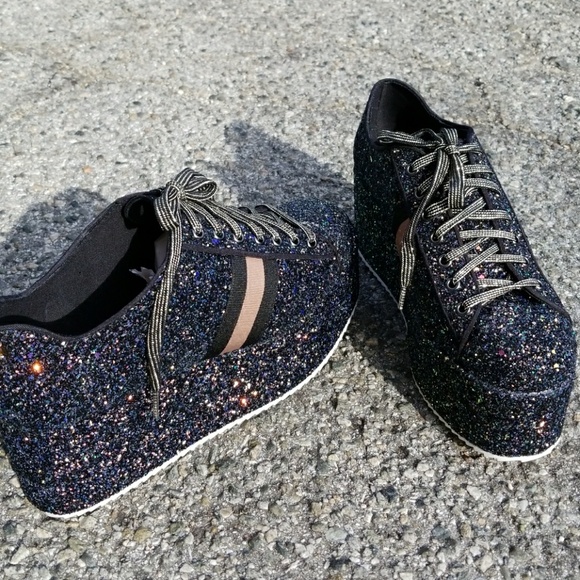 Last Size 6**🖤Blk Encructed Glitter Flatform - Picture 5 of 8
